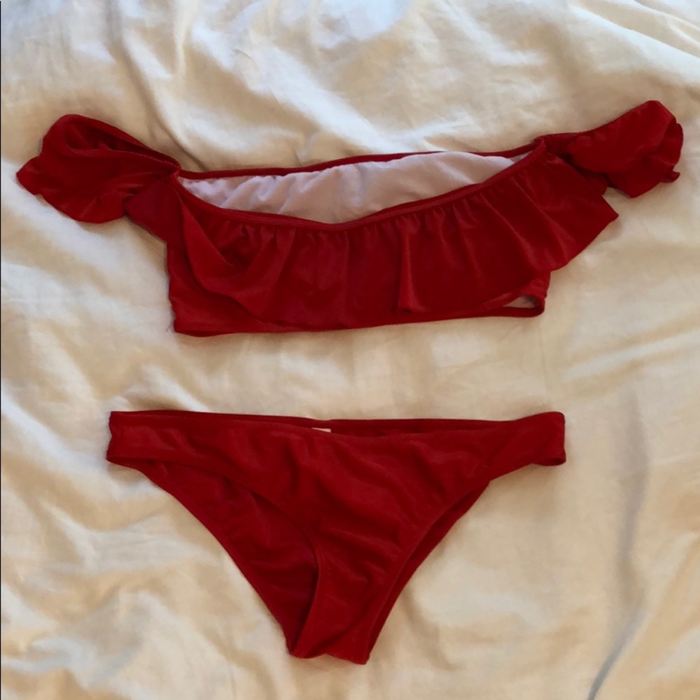 Red Ruffle Bikini Set